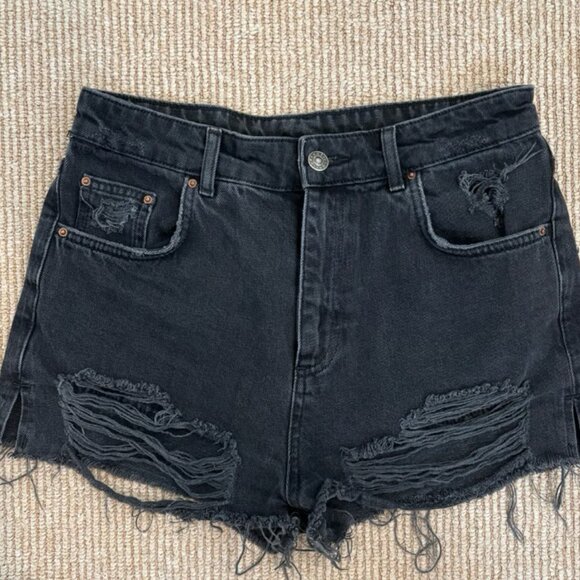 Black Denim Short Shorts - Picture 1 of 3